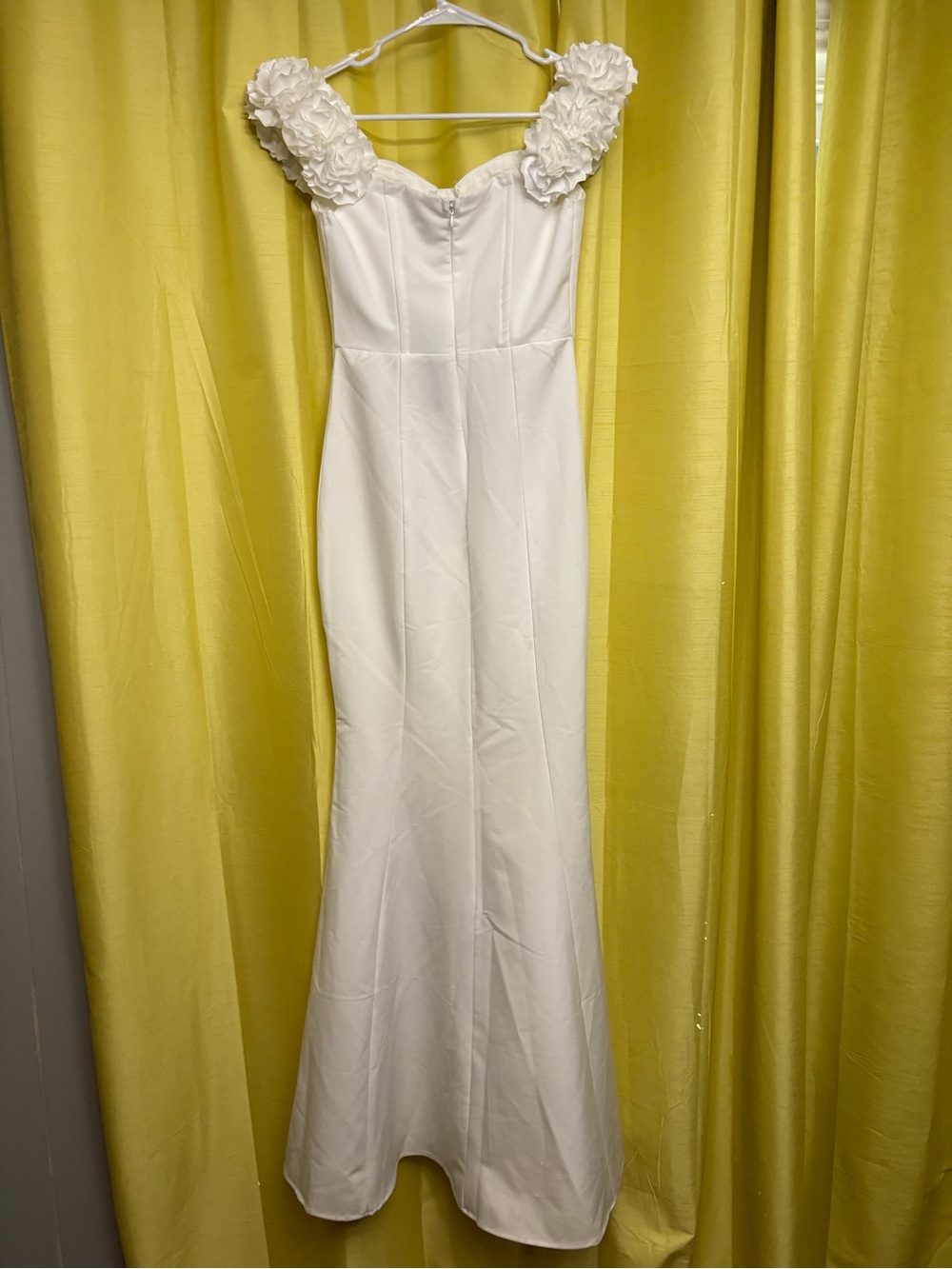 Fashion Nova White Floral-Shoulder Prom Gown